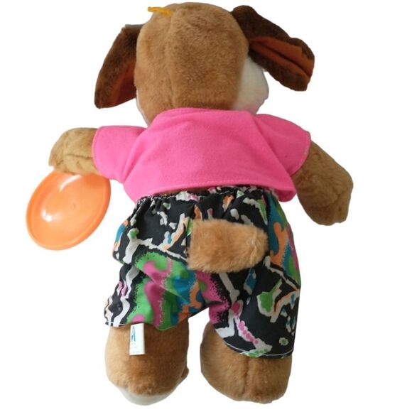 Frisbee Dog Stuffed Animal Plush Neon Promotional Pmi Toys Kransco Wham O 1991. - Picture 6 of 16
